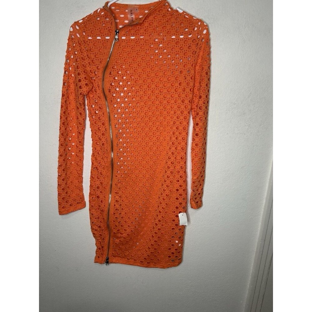 Half Heart Women’s Orange See Through Stretch Long Sleeve Mini Dress Size Medium